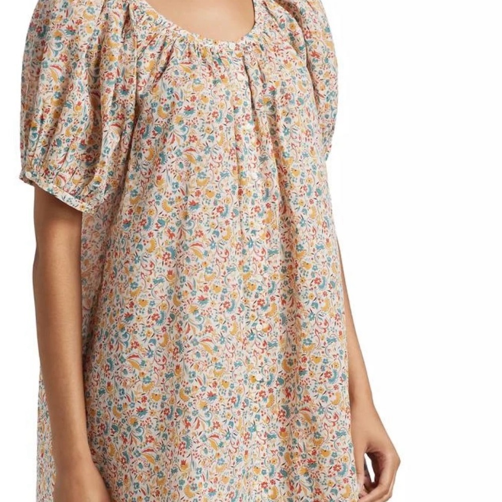 Doen Red and Blue Babydoll Mini Dress with Puff Sleeves